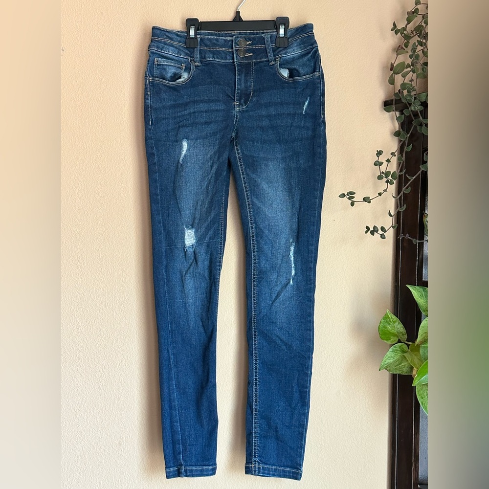 SO adjustable waist girls size 12 denim distressed skinny jeans